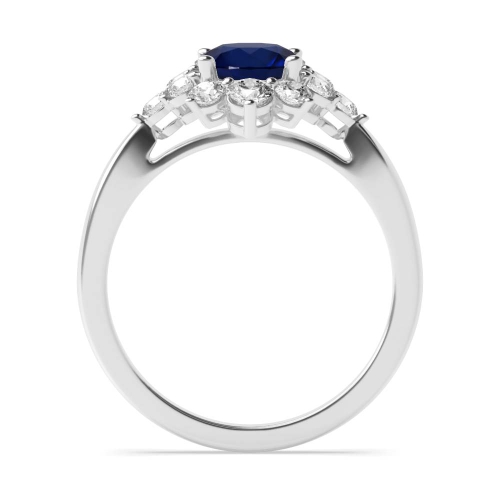 4 Prong Round Cluster Blue Sapphire Engagement Rings