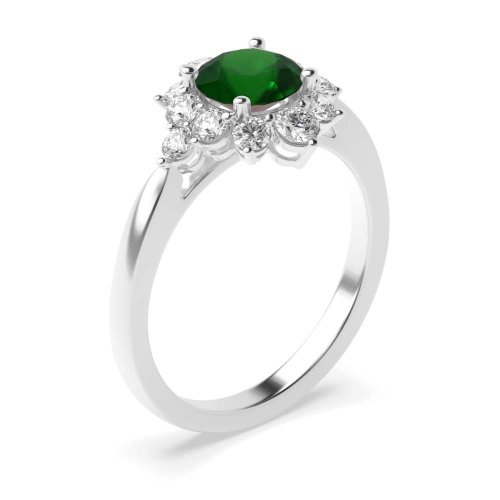 4 Prong Round Cluster Emerald Halo Engagement Rings
