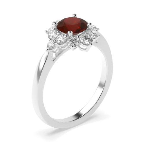 4 Prong Round Cluster Garnet Halo Engagement Rings