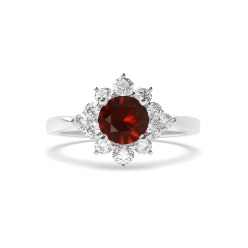 4 Prong Round Cluster Garnet Halo Engagement Rings