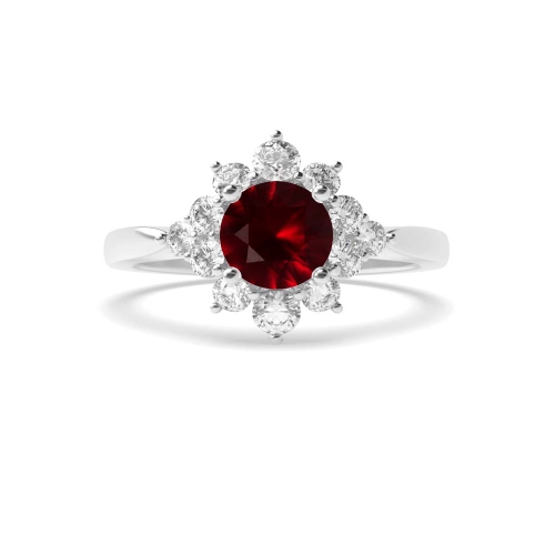 4 Prong Round Cluster Ruby Engagement Rings