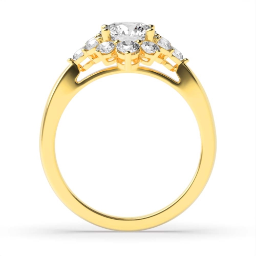 4 Prong Round Yellow Gold Cluster Antique Engagement Rings