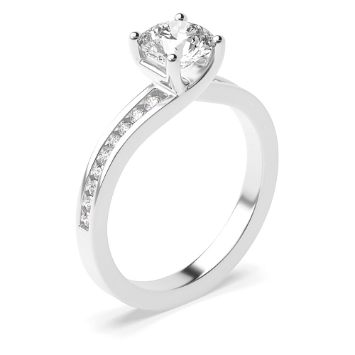 4 Prong Round Crossover claw Side Stone Engagement Rings