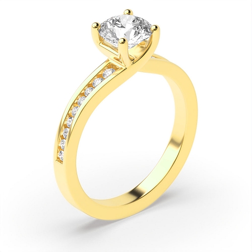 4 Prong Round Yellow Gold Crossover claw Engagement Rings