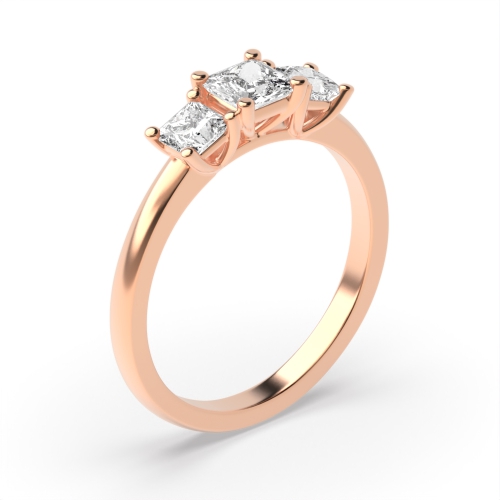 4 Prong Princess Rose Gold Delicate Trilogy Engagement Rings