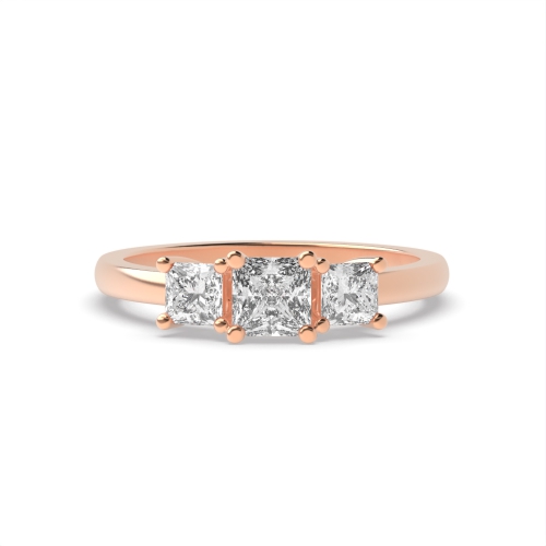4 Prong Princess Rose Gold Delicate Trilogy Engagement Rings
