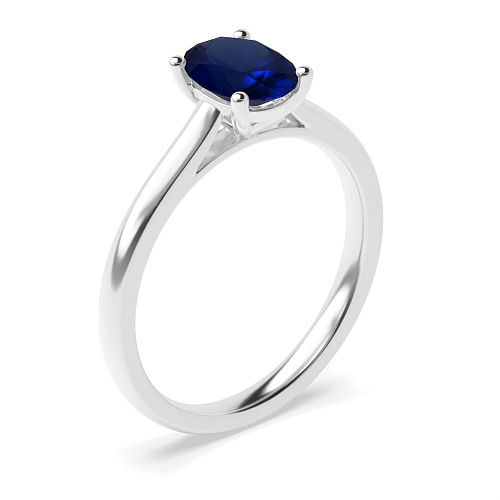 4 Prong Oval Classic basket set Blue Sapphire Engagement Rings