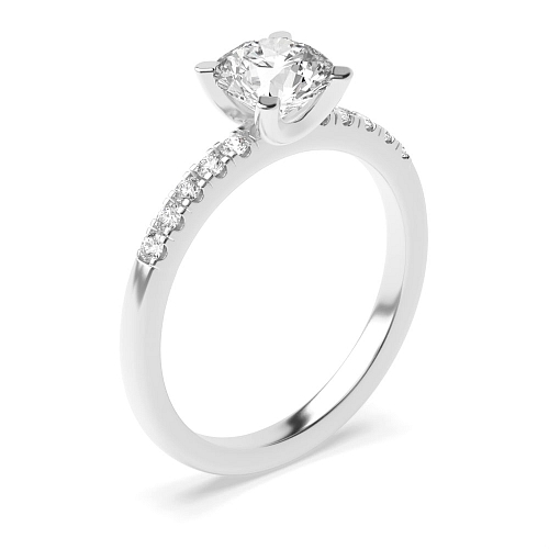 4 Prong Round Silver Open mid set Side Stone Engagement Rings