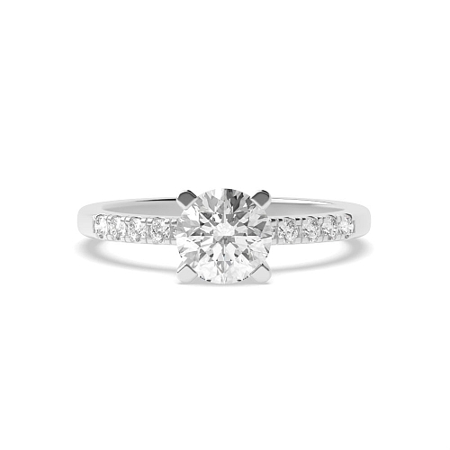 4 Prong Round Silver Open mid set Side Stone Engagement Rings