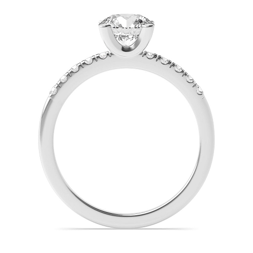 4 Prong Round Silver Open mid set Side Stone Engagement Rings