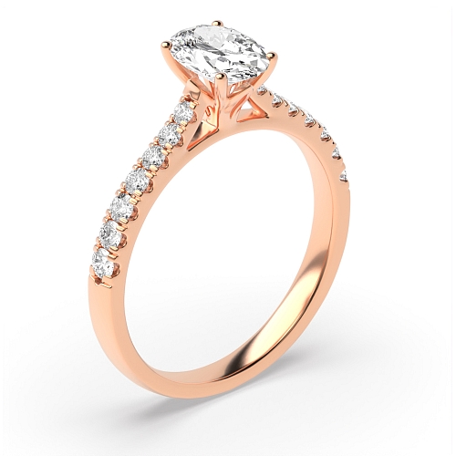 Oval Rose Gold crown style high set Side Stone Engagement Rings