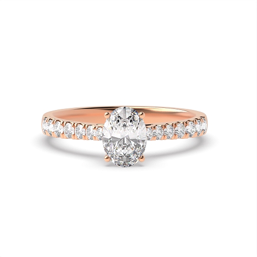 Oval Rose Gold crown style high set Side Stone Engagement Rings