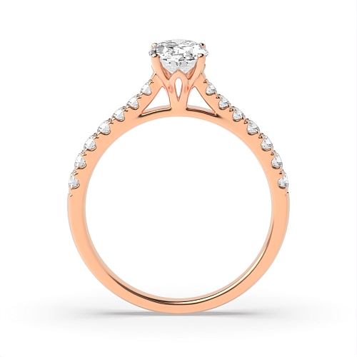 Oval Rose Gold crown style high set Side Stone Engagement Rings