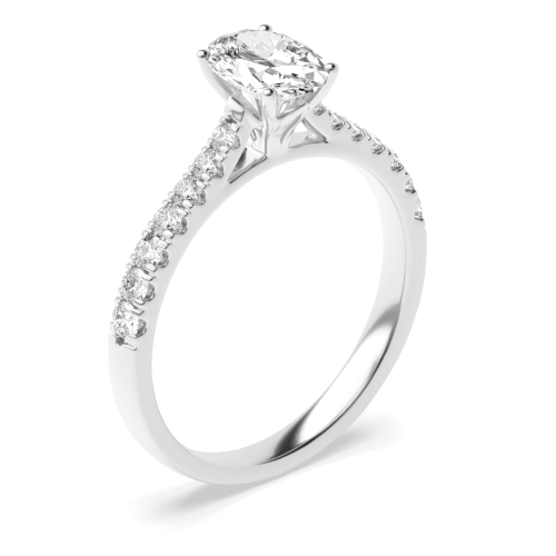 4 Prong Oval Hig Set Side Stone Engagement Ring