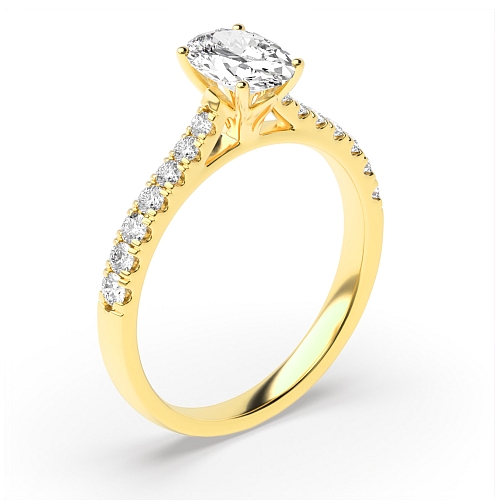 Oval Yellow Gold crown style high set Side Stone Engagement Rings