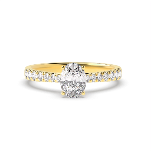 Oval Yellow Gold crown style high set Side Stone Engagement Rings