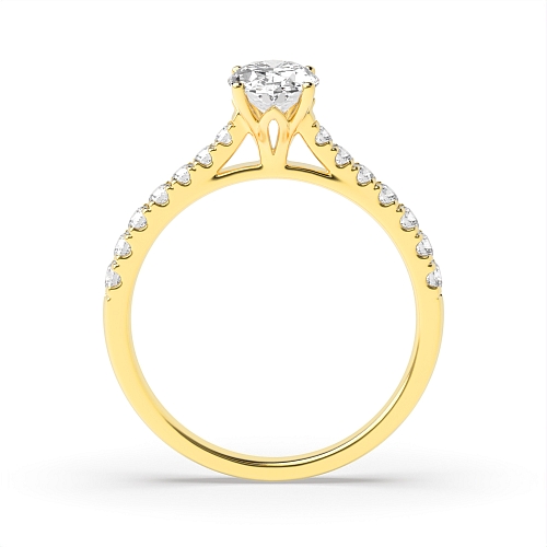Oval Yellow Gold crown style high set Side Stone Engagement Rings