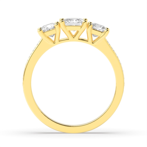 4 Prong Princess Yellow Gold Three Stone Diamond Ring