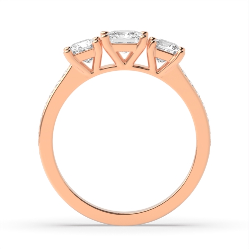 4 Prong Princess Rose Gold Side stone graduated Trilogy Engagement Rings