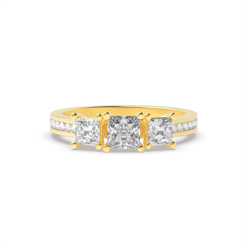 4 Prong Princess Yellow Gold Side stone graduated Engagement Rings