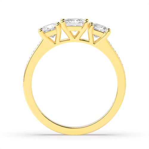 4 Prong Princess Yellow Gold Side stone graduated Engagement Rings
