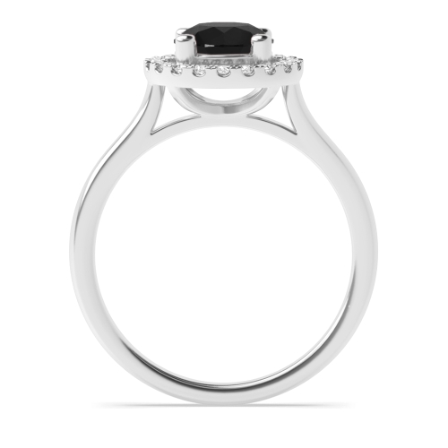4 Prong Plain Shoulder Black Diamond Halo Engagement Ring