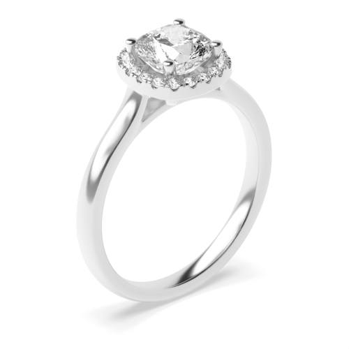 4 Prong Cushion Plain Shoulder Halo Engagement Rings