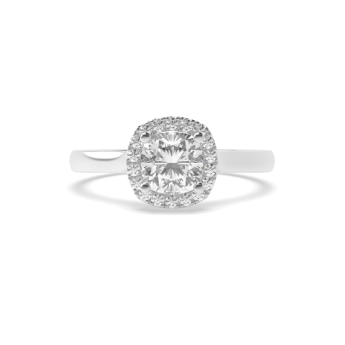 4 Prong Cushion Plain Shoulder Halo Engagement Rings