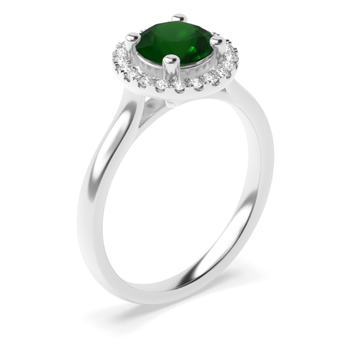 4 Prong Plain Shoulder Emerald Halo Engagement Rings
