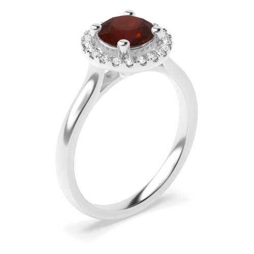 4 Prong Plain Shoulder Garnet Halo Engagement Rings