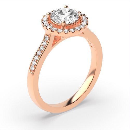 4 Prong Rose Gold Shoulder Set Halo Engagement Rings