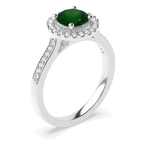 4 Prong Shoulder Set Emerald Halo Engagement Rings