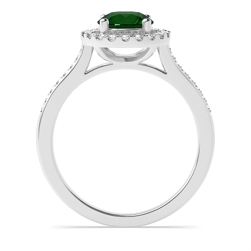4 Prong Shoulder Set Emerald Halo Engagement Rings