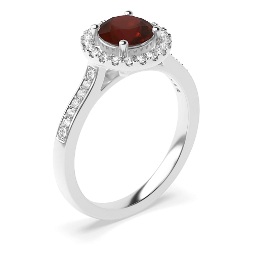 4 Prong Shoulder Set Garnet Halo Engagement Rings