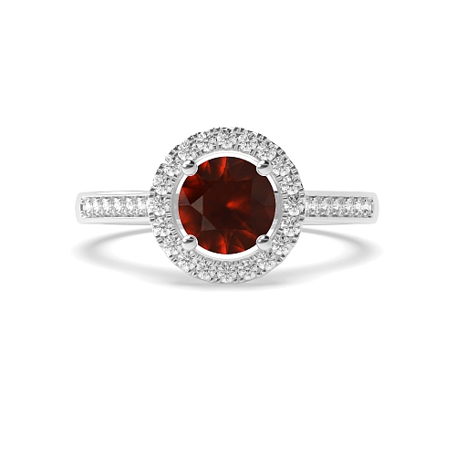 4 Prong Shoulder Set Garnet Halo Engagement Rings