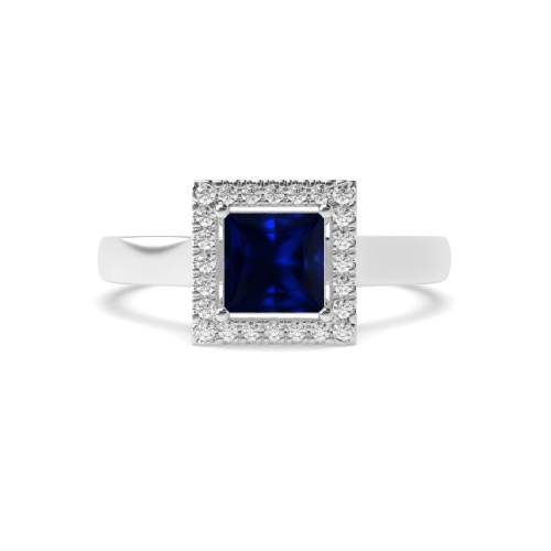 4 Prong Princess Plain shoulder Blue Sapphire Engagement Rings