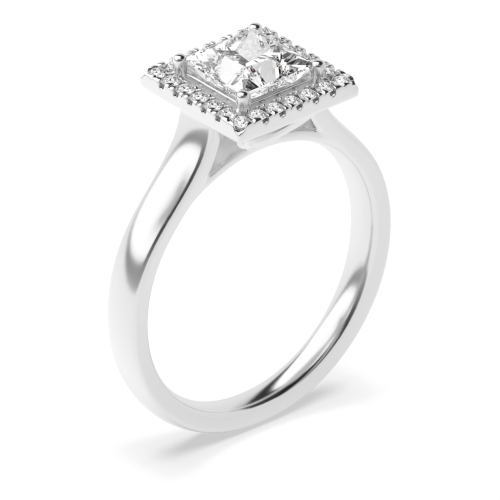 4 Prong Princess Plain Shoulder Halo Engagement Ring