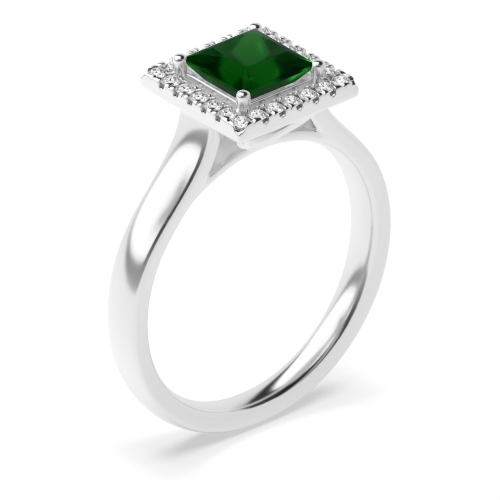 4 Prong Princess Plain shoulder Emerald Halo Engagement Rings