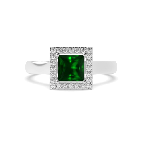 4 Prong Princess Plain shoulder Emerald Halo Engagement Rings