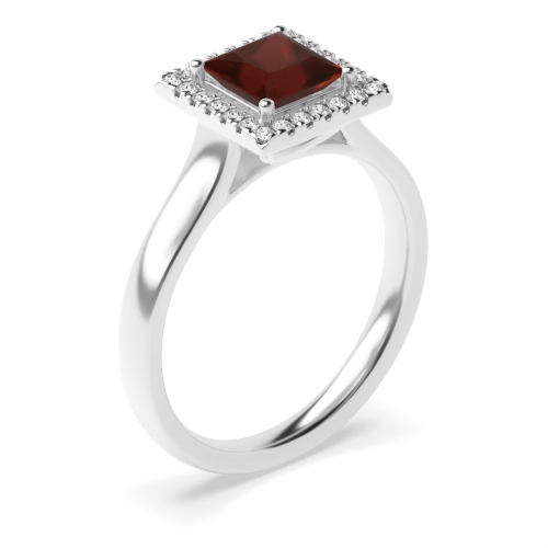 4 Prong Princess Plain shoulder Garnet Halo Engagement Rings