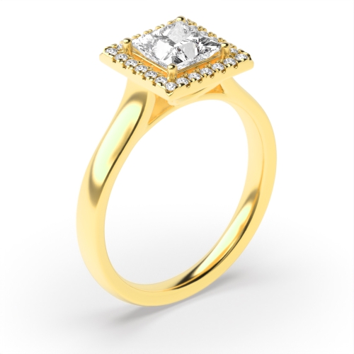 4 Prong Princess Yellow Gold Plain shoulder Engagement Rings