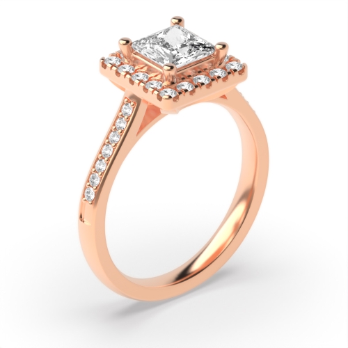 Side Stone Set Princess Diamond Halo Engagement Ring