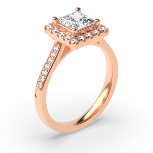 4 Prong Princess Rose Gold Shoulder set Engagement Rings