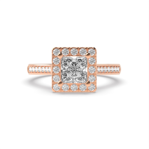 4 Prong Princess Rose Gold Shoulder set Engagement Rings