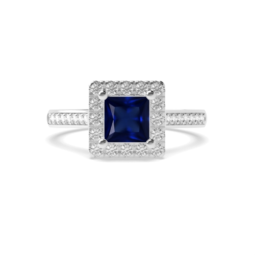 4 Prong Princess Shoulder set Blue Sapphire Engagement Rings