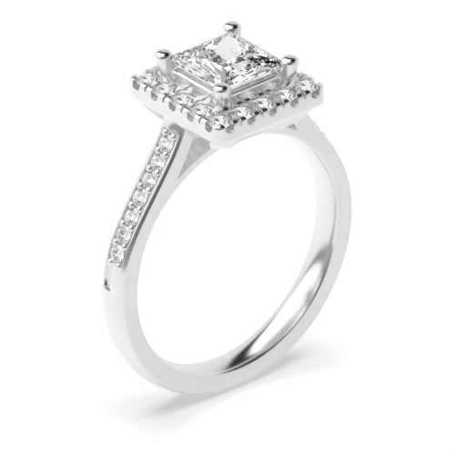 4 Prong Princess Shoulder Set Halo Engagement Ring