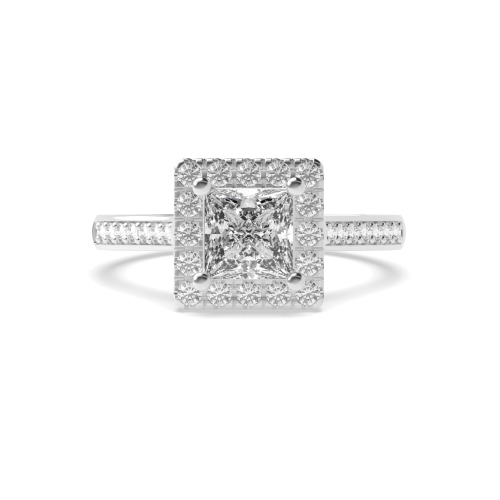 4 Prong Princess Shoulder Set Halo Engagement Ring