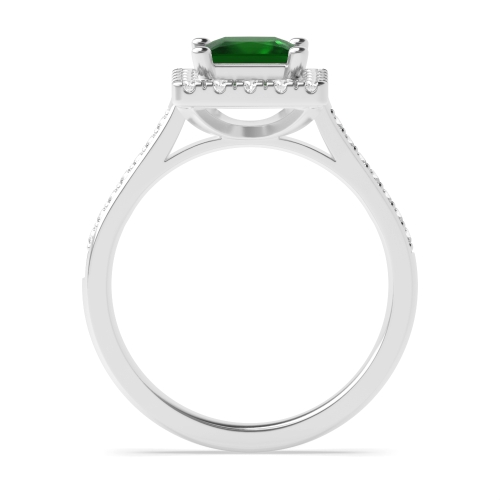 4 Prong Princess Shoulder set Emerald Halo Engagement Rings