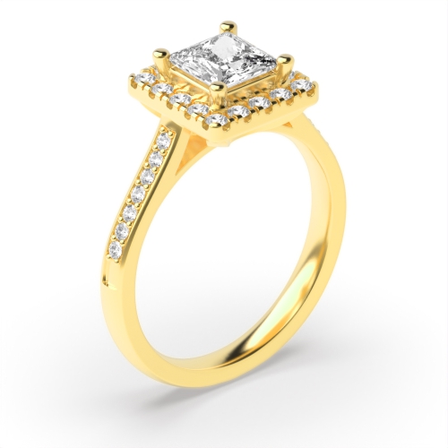 4 Prong Princess Yellow Gold Shoulder set Engagement Rings