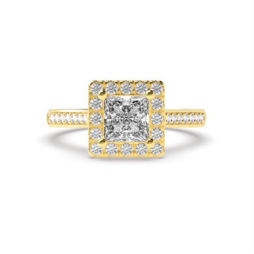 4 Prong Princess Yellow Gold Shoulder set Engagement Rings